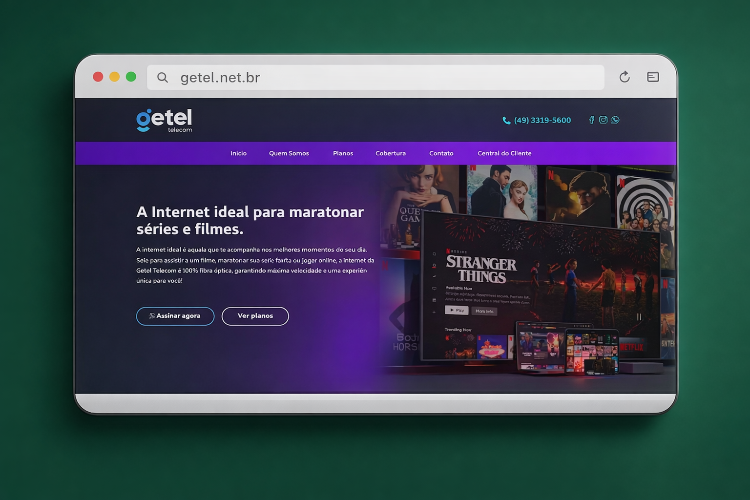 Screenshot do site Getel Telecom